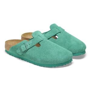 Birkenstock Shoes Boston Digital Green Suede Leather Clogs